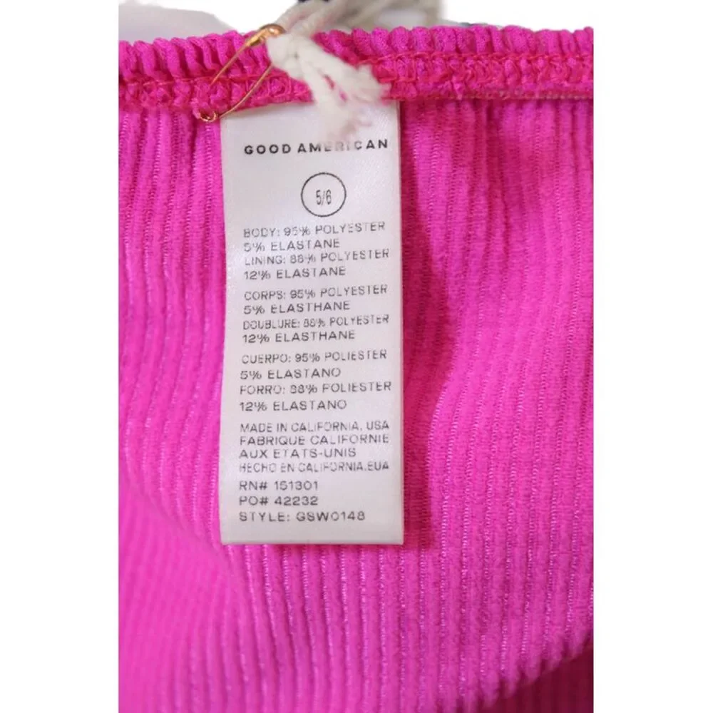Good American Womens Textured High Waisted Bikini Bottoms Pink Size 5/6